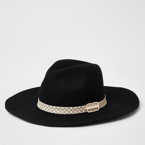 Black Ri Monogram Fedora Hat