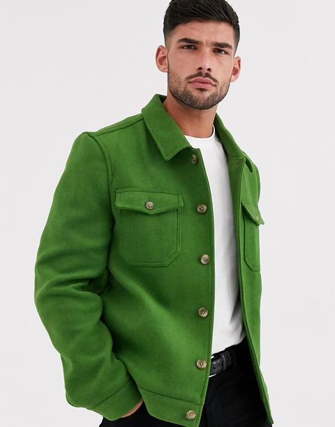 Asos Design - Veste Style Western En Laine Mélangée - Vert