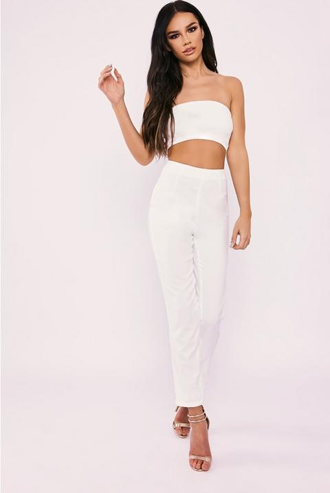Sarah Ashcroft White Strapless Cut Out Front Tailored Jumpsuit