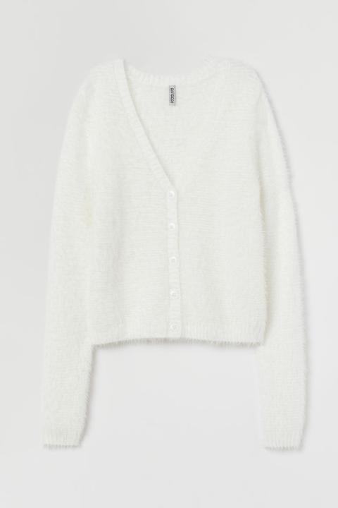 H & M - Cardigan In Filato Peloso - Bianco