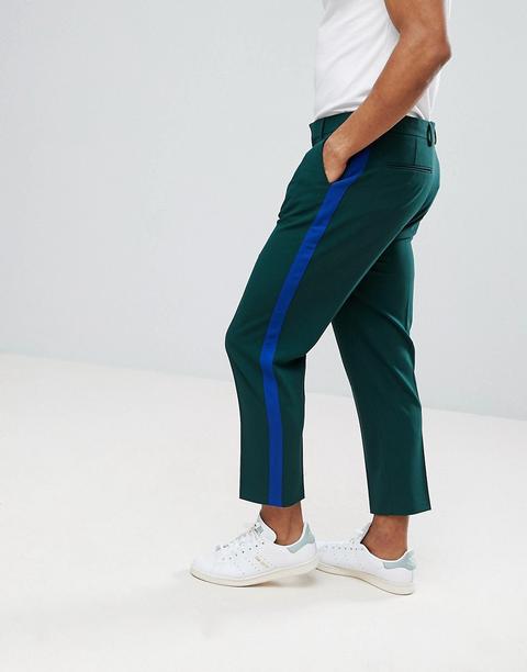 Asos - Pantaloni Eleganti Stretti In Fondo Verde Scuro Con Riga Laterale  Blu - Verde from ASOS on 21 Buttons