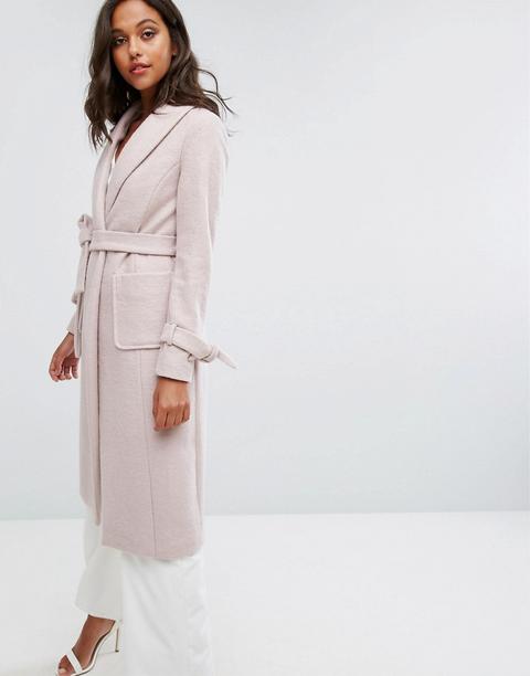 Lipsy - Cappotto Grigio In Lana Lungo - Rosa