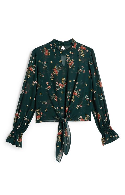 Floral Tie Front Blouse