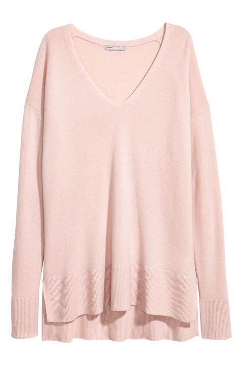 H & M - Pullover Cashmere Scollo A V - Rosa