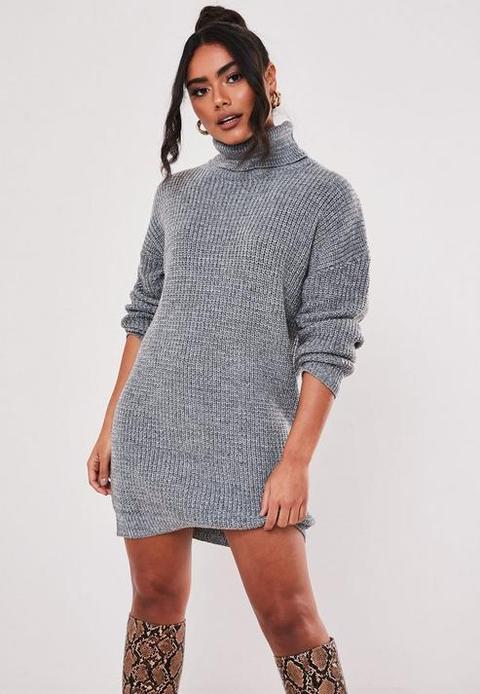 Petite Grey Basic Roll Neck Jumper, Grey