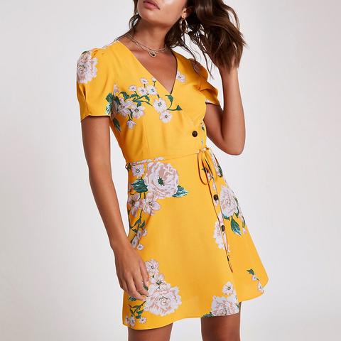 Yellow Floral Button Through Mini Dress