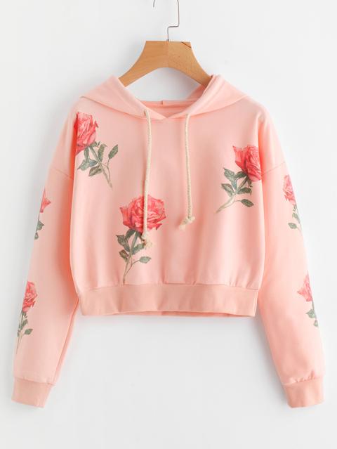 Rose Print Random Hoodie