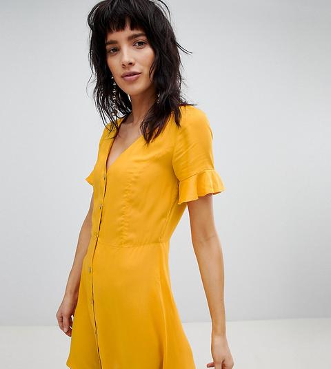 Vestido Con Botones Delanteros De Stradivarius-amarillo