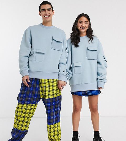 Collusion Unisex Utility Sweatshirt In Blue