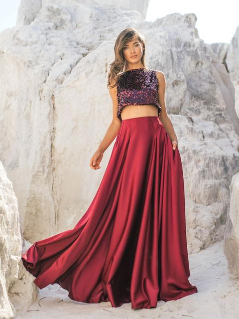 Red Crepe Maxi Skirt