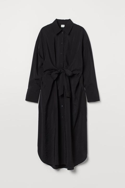 Tie-front Shirt Dress - Black