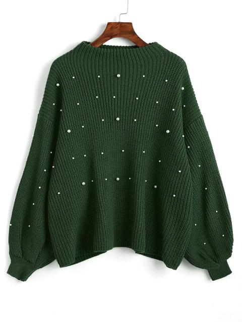 Maglione Con Perle Finte Plus Size Con Maniche A Lanterna Dark Red Mustard Green Wine Red