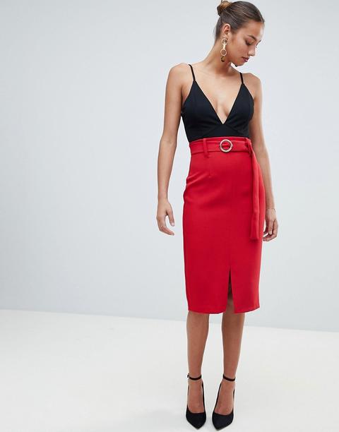 Vesper - Gonna Midi Con Fibbia - Rosso