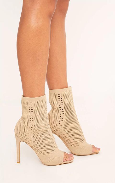 Donna Nude Knitted Peep Toe Sock Boots, Pink