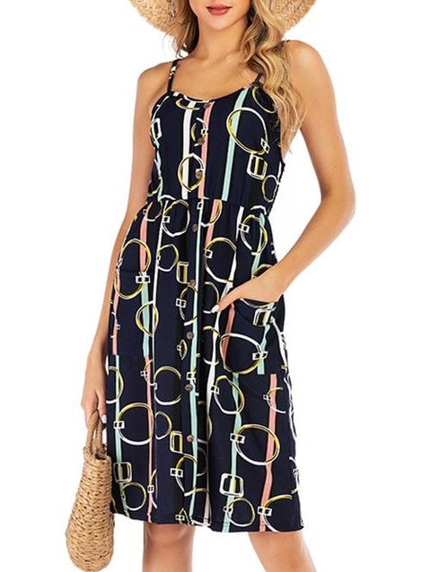 Smocked Back Printed Cami Pocket Dress