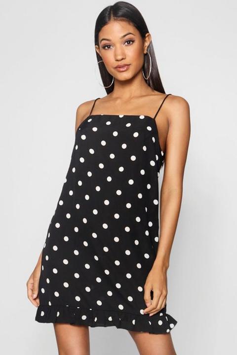 Polka Dot Ruffle Hem Slip Dress