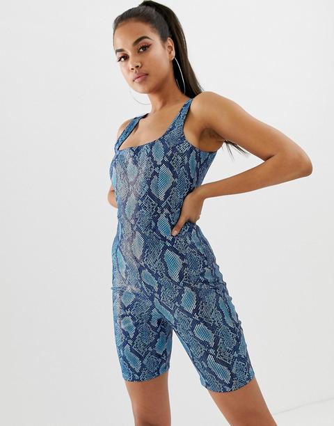 Mono Vaquero Con Escote Cuadrado Y Estampado De Serpiente Azul De Asos Design