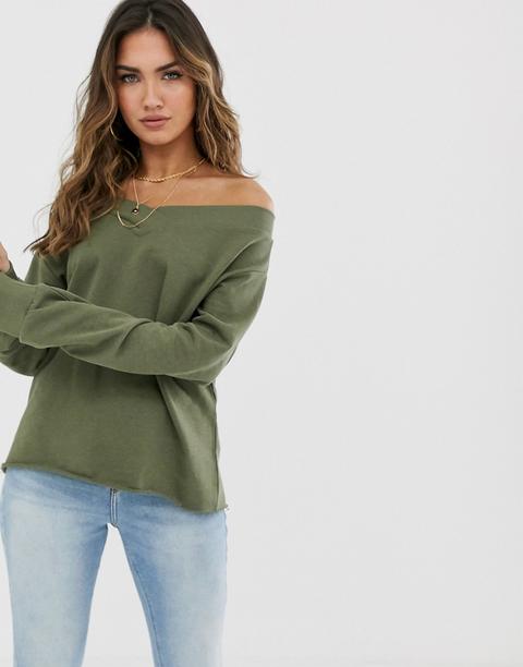 grey off the shoulder sweatshirt