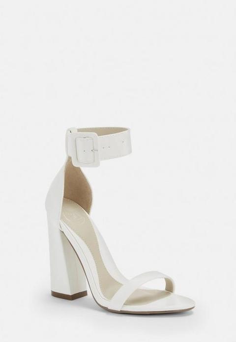 White Buckle Barely There Flared Heels, White