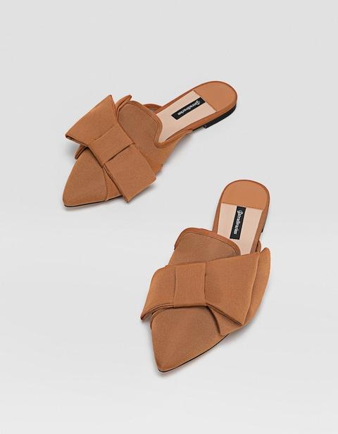 Mules Con Fiocco Marrone Cuoio