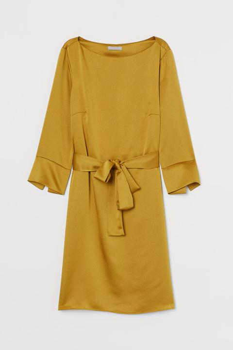 Robe Avec Ceinture À Nouer - Jaune