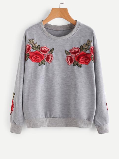 Sudadera De Hombro Caído Con Aplicación De Bordado