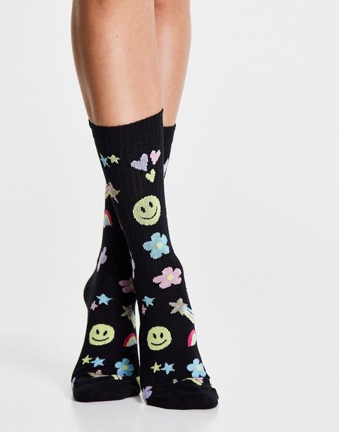 Calcetines De Media Caña Negros Con Estampado De Estilo Años 90 De Asos Design