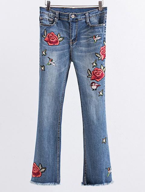 Rose Embroidered Frayed Boot Cut Jean