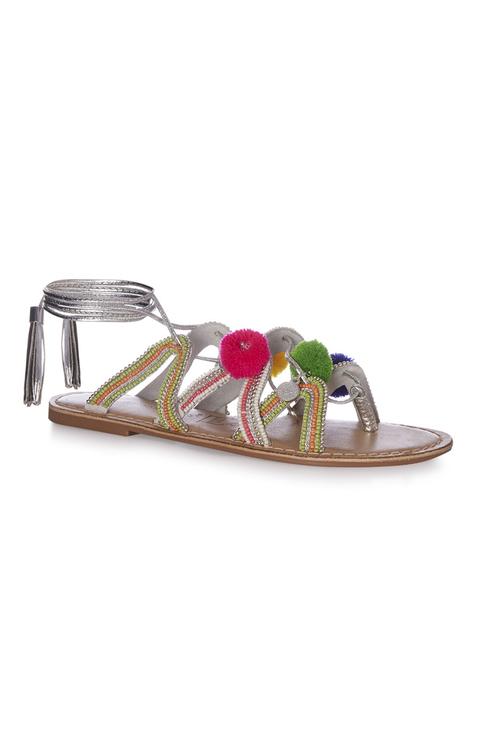 Sandalias Con Pompones Vistosos
