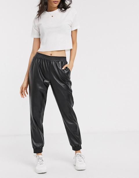 Pieces Leather Look Joggers In Black