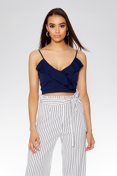 Navy Frill Crop Top