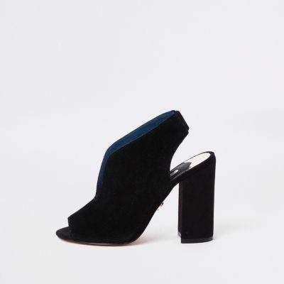 Black Suede Curve Vamp Block Heel Shoe Boots