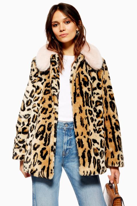 Womens Leopard Faux Fur Coat - Multi, Multi