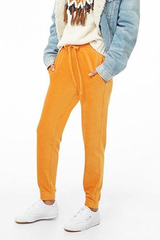 Forever 21 Ribbed Velour Joggers , Mustard