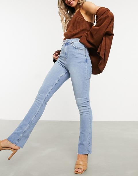 Asos Design High Rise Stretch 'effortless' Crop Kick Flare Jeans In Lightwash-blue