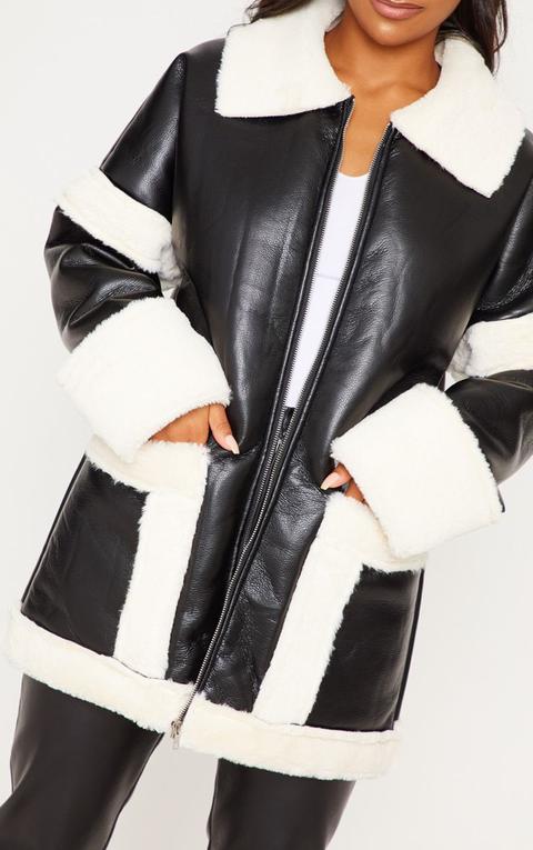 Black Faux Fur Trim Oversized Jacket