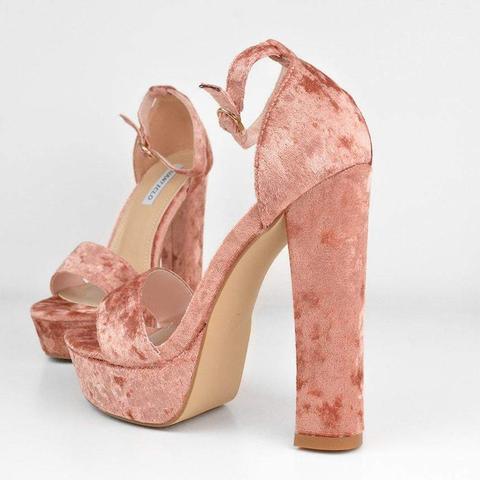 Katie - Pink Heeled Velvet Sandals