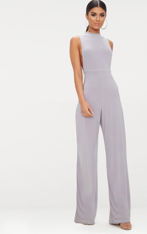 Ice Grey Slinky Side Boob Jumpsuit, Ice Grey