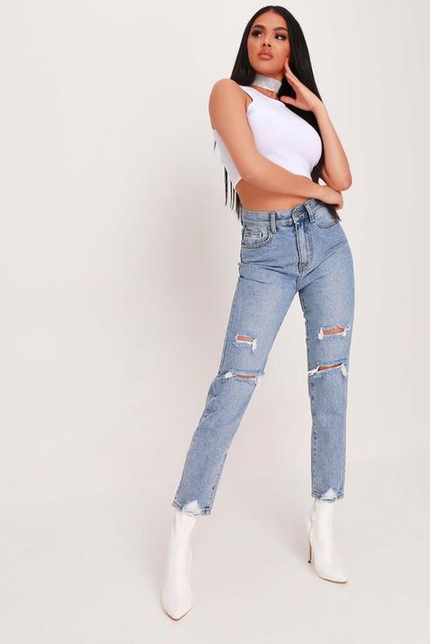 Blue Vintage Light Wash Ripped Mom Jean