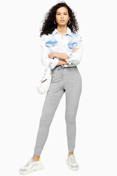 Womens Grey Slim Towelling Joggers - Grey, Grey