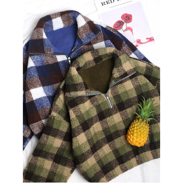 plaid crop faux fur sweatshirt