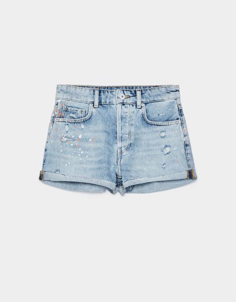 Shorts In Denim Con Schizzi