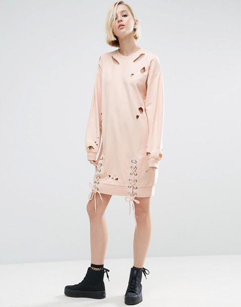 Vestido Tipo Sudadera Con Roturas Y Aberturas Con Cordones En La Parte Delantera De Asos