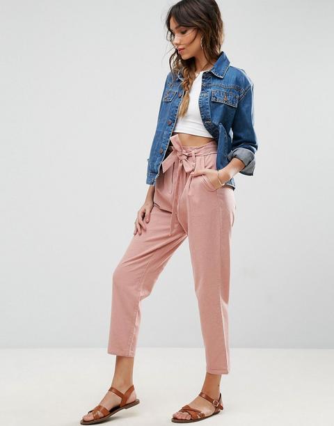 Pantalones De Pinzas De Lino Con Lazada A La Cintura De Asos