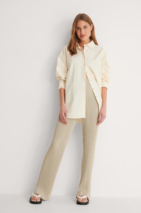 Na-kd Trend Pantalon En Maille Côtelée - Beige
