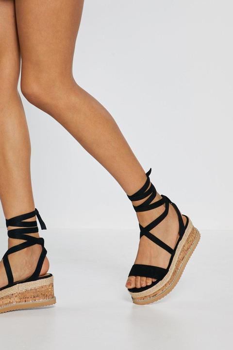 Womens Strappy Lace Up Flatform Sandals