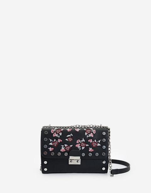 Borsa Tracolla Fiori Ricamati Nero