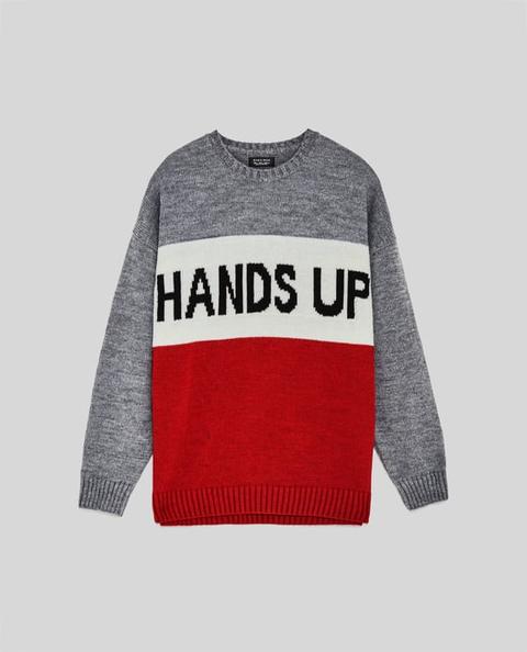 Drop Shoulder Sweater With Slogan