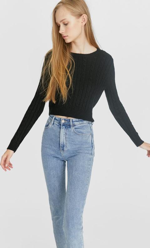 Pullover Cropped Con Trecce Nero