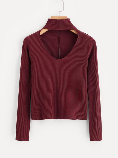 V Cut Choker Ribbed Sweater